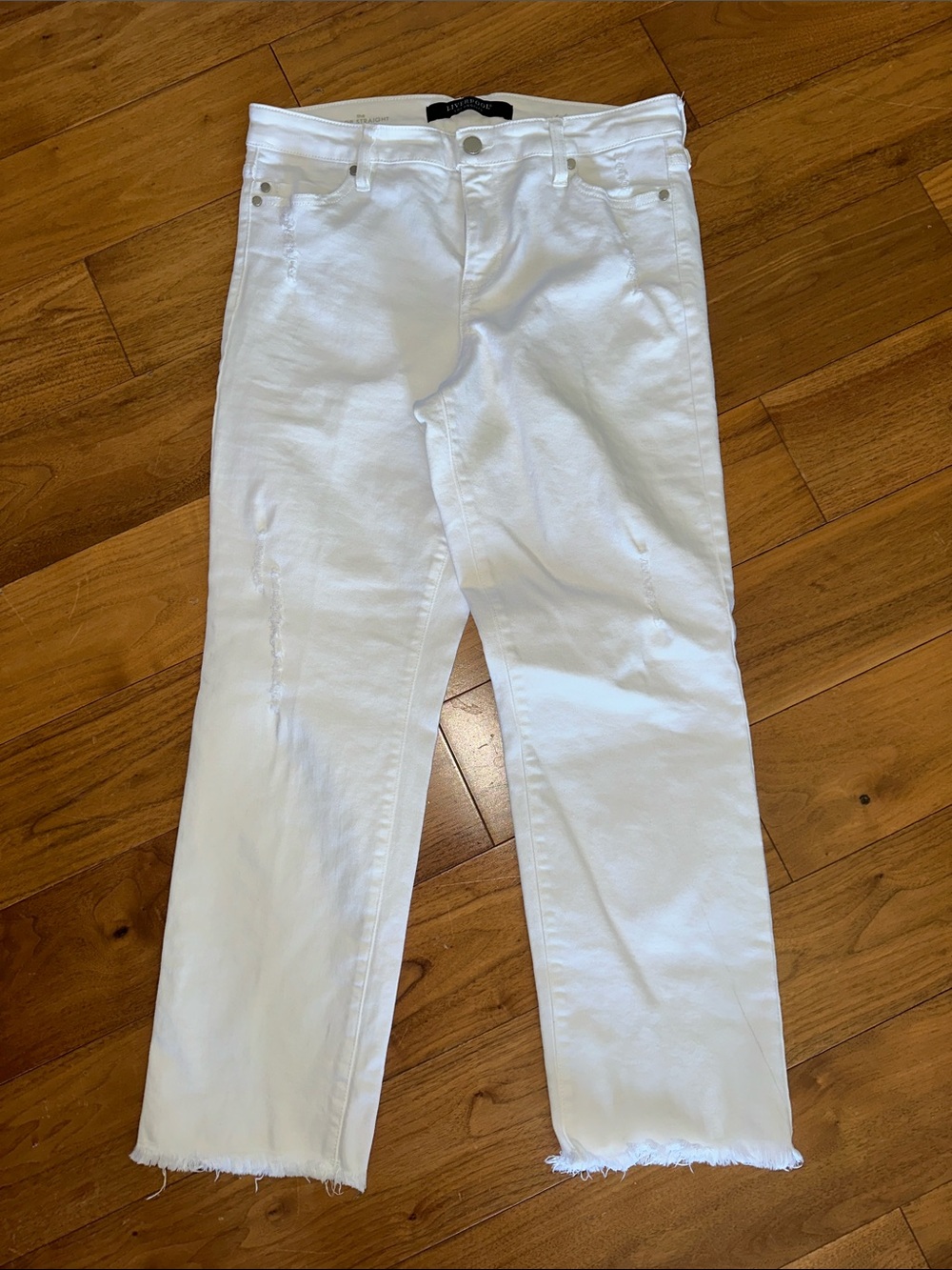Liverpool White Cropped Ankle Jeans with Raw Hem